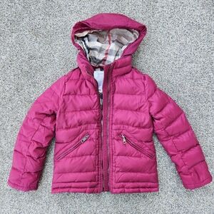 Burberry Girls Magenta Pink Puffer Jacket Outdoor Coat Kids Size 6 FLAW READ